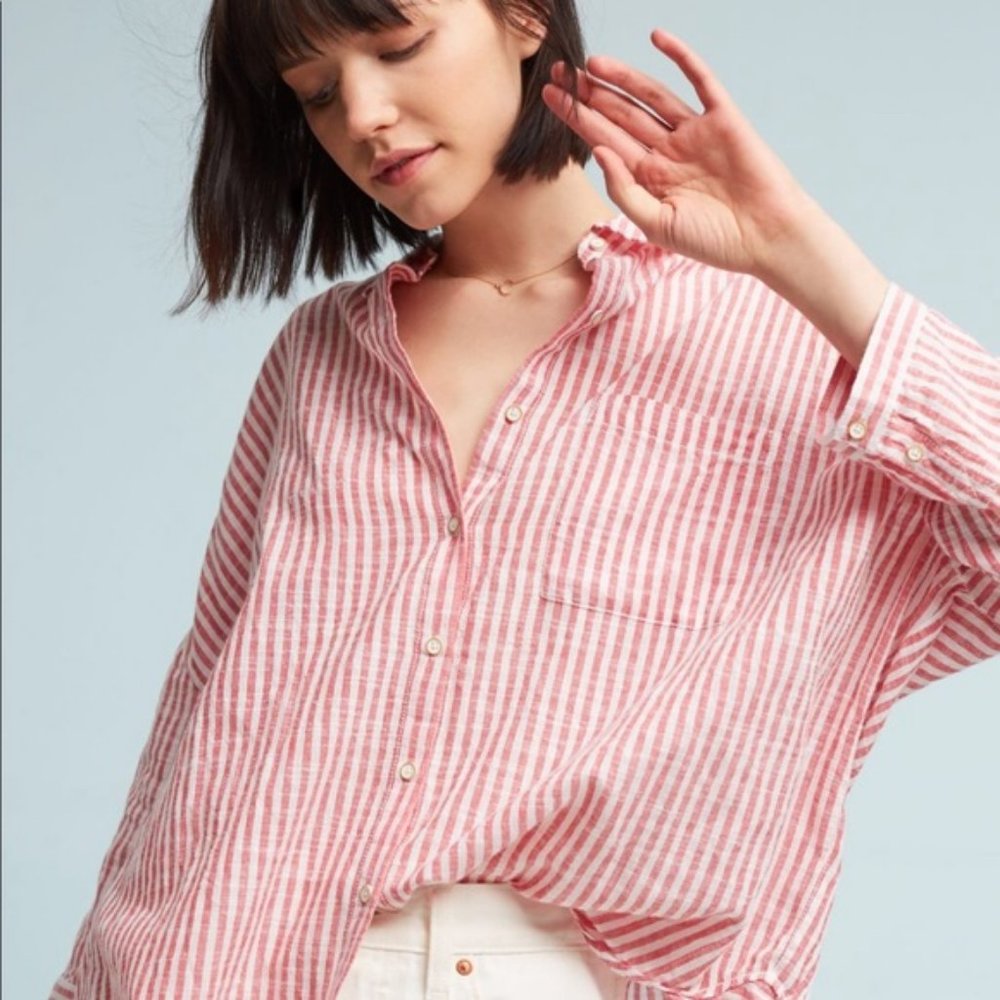 Anthropologie Holding Horses Striped Tunic Length Button Down